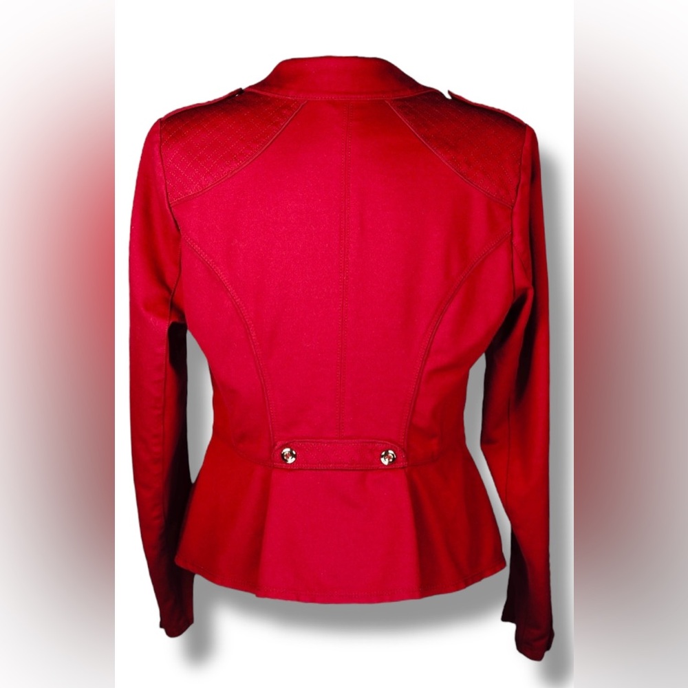 White House Black Market Womens Red Peplum Blazer Jacket Size 10 Gold Button - Picture 5 of 16
